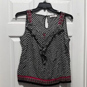 Cato Black and White Polka Dot Blouse with Pink Trim